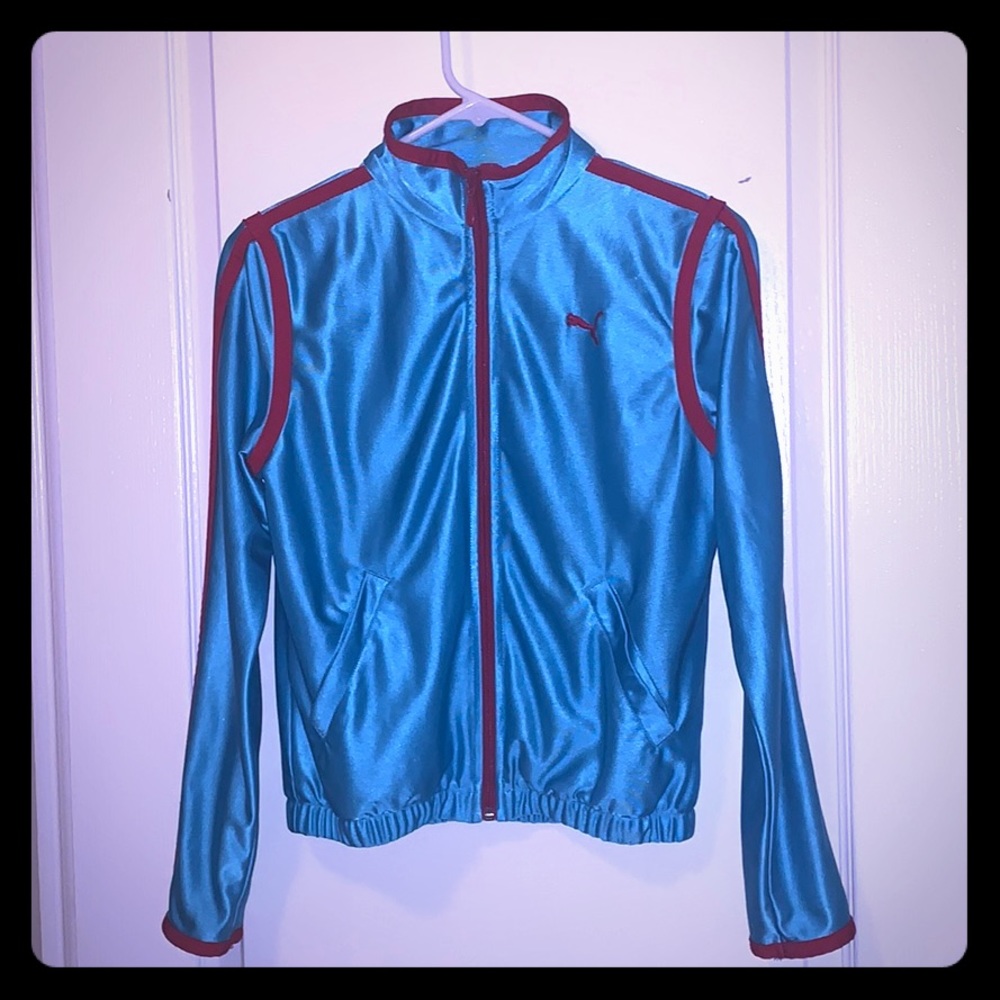 Y2K Puma Teal and Red Shiny Track Jacket